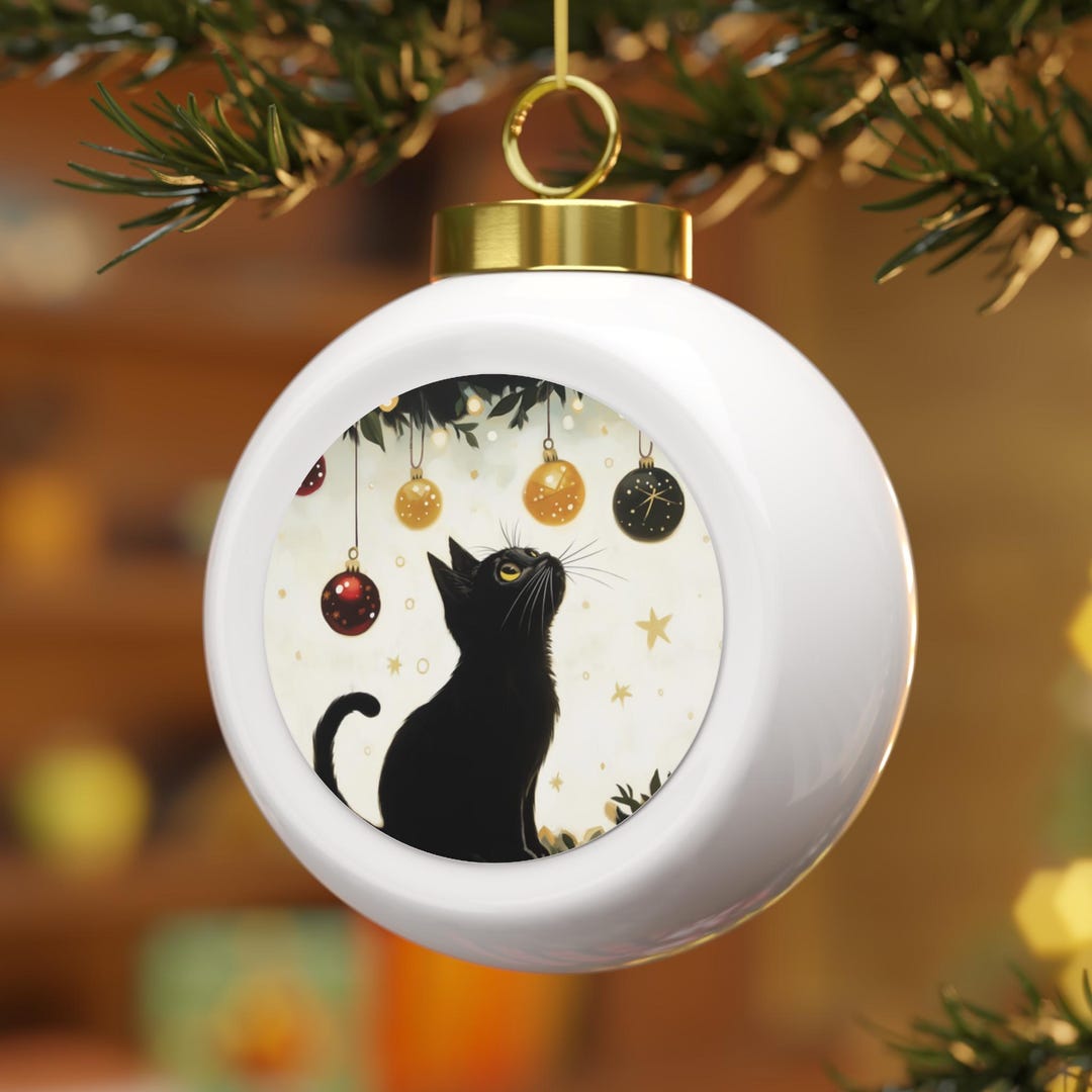Christmas Ball Ornament Black Cat Ornament, Holiday Decor, Cat Lover