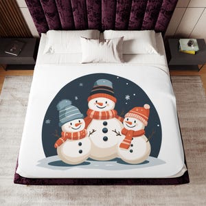 Sherpa Blanket, Two Colors - Cozy Winter Snowmen Throw, Christmas Home Decor, Holiday Gift, Winter Blanket, Christmas Gift, Snowman Decor