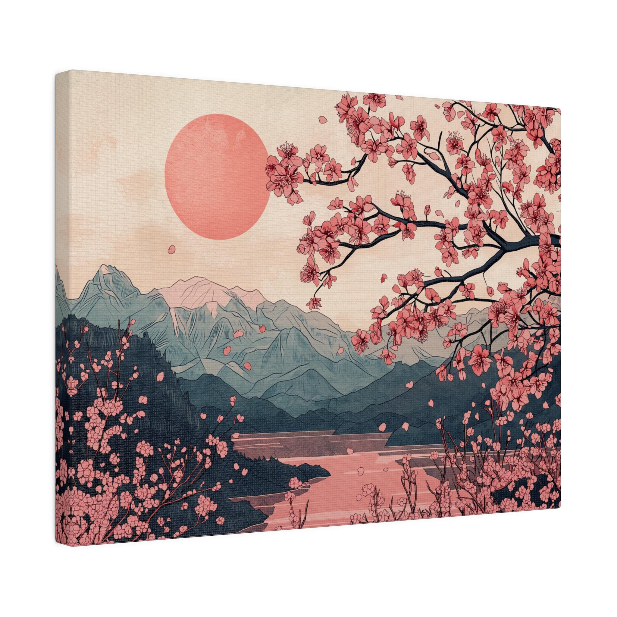 Serene Japanese Cherry Blossom Landscape Matte Canvas Eco-friendly