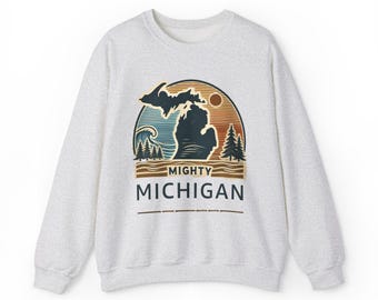 Mighty Michigan Great Lakes Sweatshirt, Unisex Sweatshirt, Crewneck Jumper, Lake Life Sweatshirt, Michigan Lover Gift, Great Lakes Apparel