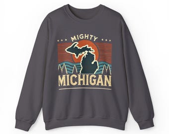 Mighty Michigan Great Lakes Sweatshirt, Unisex Sweatshirt, Crewneck Jumper, Lake Life Sweatshirt, Michigan Lover Gift, Great Lakes Apparel