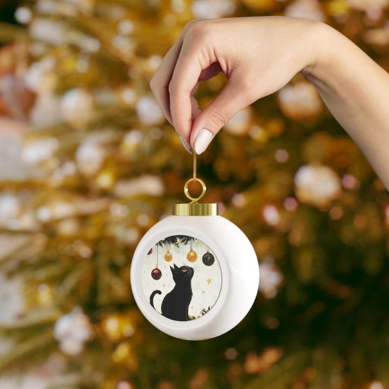 Christmas Ball Ornament Black Cat Ornament, Holiday Decor, Cat Lover