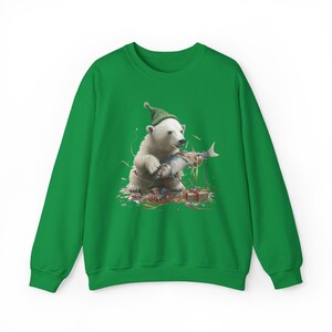 Christmas Polar Bear Unisex Sweatshirt - Holiday Gift for Winter Animal Lovers, Cozy Crewneck Jumper, Festive Xmas Apparel, Arctic Wildlife