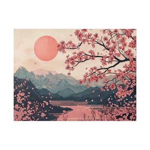 Serene Japanese Cherry Blossom Landscape Matte Canvas Eco-Friendly Framed Art