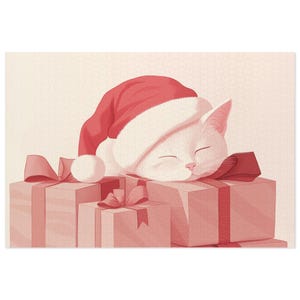 Jigsaw Puzzle - Sleepy Christmas Kitty, Holiday Puzzle, Cat Lover Gift, Christmas Gift, 1000 Piece Puzzle
