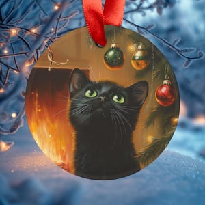 Black Cat Christmas Ornament: Acrylic Holiday Tree Bauble