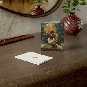 Zestaw kartek okolicznościowych - Maryja i Józef z Dzieciątkiem Jezus, Religijne artykuły papiernicze o tematyce bożonarodzeniowej, Pakiet kartek świątecznych, Świąteczne karty biblijne, Chrześcijańskie