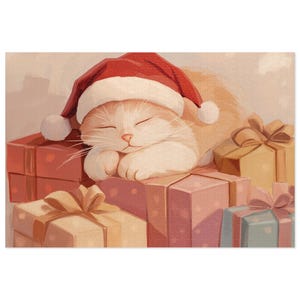 Jigsaw Puzzle - Sleepy Christmas Kitty, Holiday Puzzle, Cat Lover Gift, Christmas Gift, 1000 Piece Puzzle