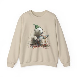 Christmas Polar Bear Unisex Sweatshirt - Holiday Gift for Winter Animal Lovers, Cozy Crewneck Jumper, Festive Xmas Apparel, Arctic Wildlife