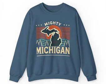 Mighty Michigan Great Lakes Sweatshirt, Unisex Sweatshirt, Crewneck Jumper, Lake Life Sweatshirt, Michigan Lover Gift, Great Lakes Apparel