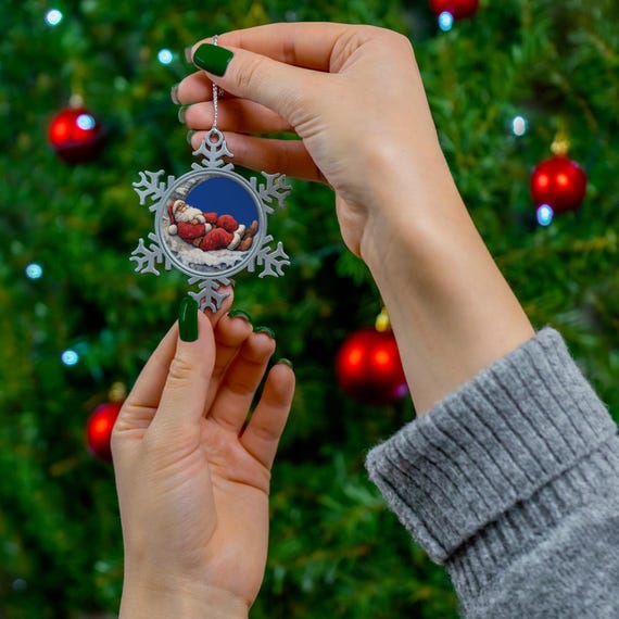 Pewter Christmas Ornament: Sleepy Moon Santa Snowflake - Etsy