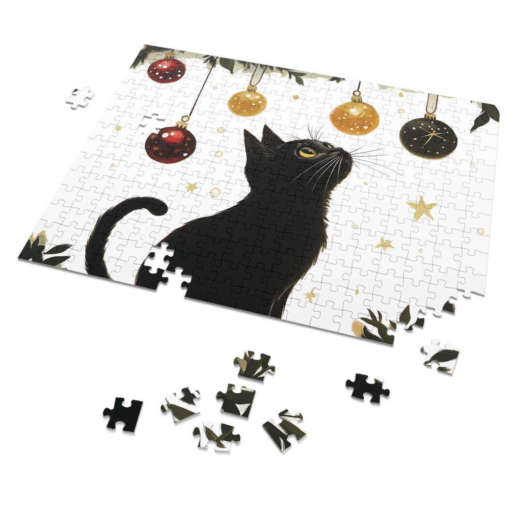 黒猫のクリスマスオーナメントジグソーパズル：ホリデーパズルゲーム