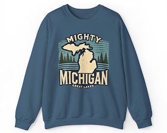 Mighty Michigan Great Lakes Sweatshirt, Unisex Sweatshirt, Crewneck Jumper, Lake Life Sweatshirt, Michigan Lover Gift, Great Lakes Apparel
