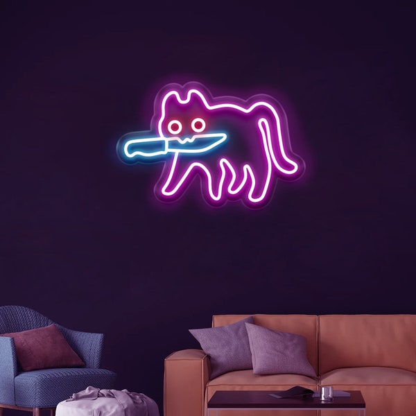 Enseigne néon chat sournois, lumières LED amusantes sur un support, enseigne néon mignonne pour chambre à coucher, néon LED chaton, enseigne néon personnalisée, cadeaux