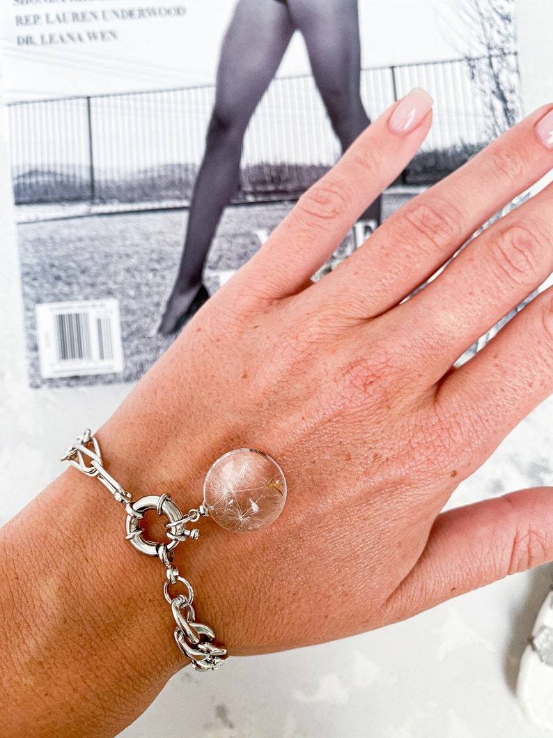 Rhodium plated high quality chain Asymmetric chain bracelet with dandelion seeds
