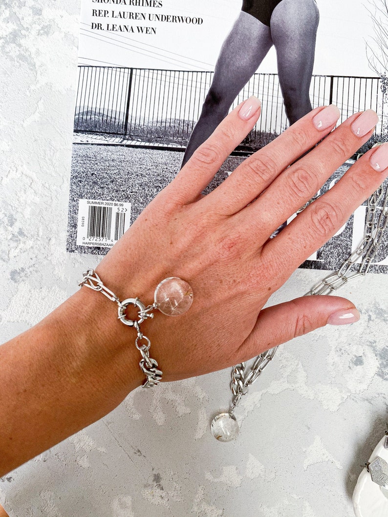 Rhodium plated high quality chain Asymmetric chain bracelet with dandelion seeds