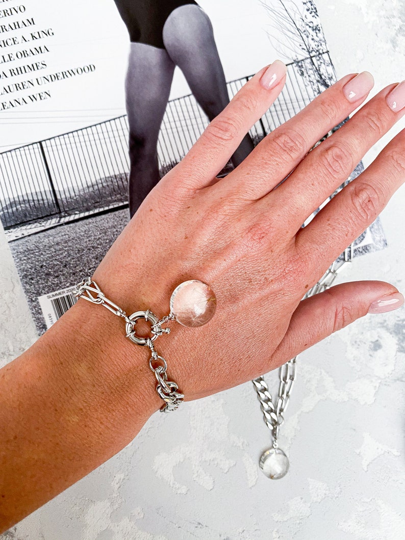 Rhodium plated high quality chain Asymmetric chain bracelet with dandelion seeds