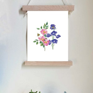 Bumblebees in the Garden (Digital Art, Printable Wall Art, Print of Original Watercolor)