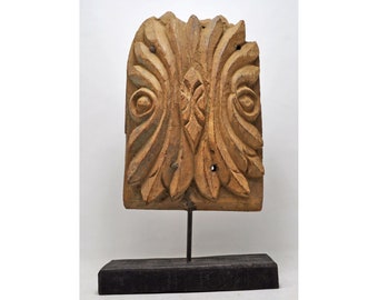 Antique Wooden Floral Carving Panel Plaque Original Old Hand Carved