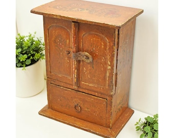 Vintage Wooden Almirah Shaped Storage Box Original Old Fine Hand Painted