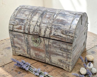 Vintage Wooden Half Round Storage Box Original Old Hand Crafted Rustic White