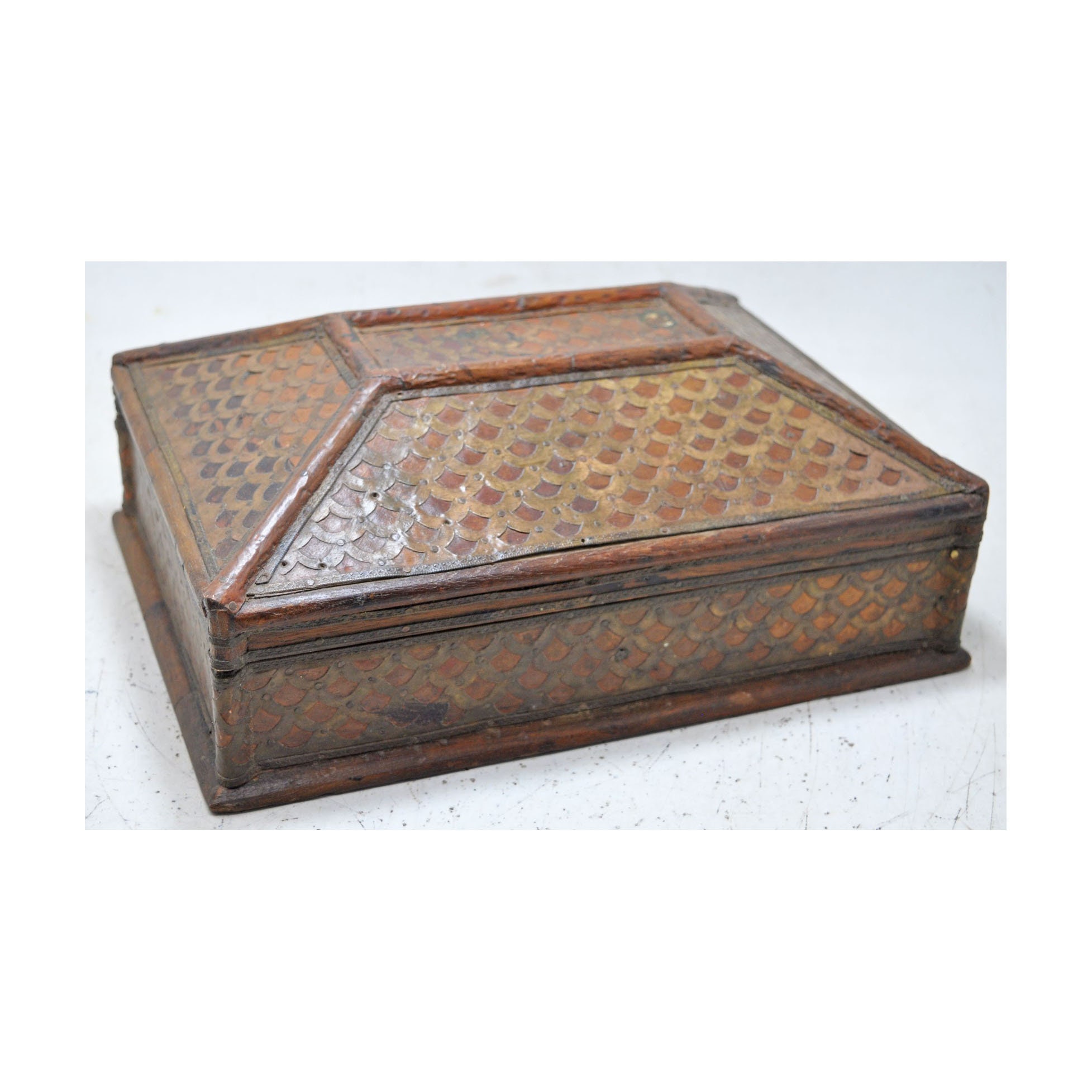 Antique Wooden Large Dome Shaped Storage Chest Box Original Old Fine Brass Work