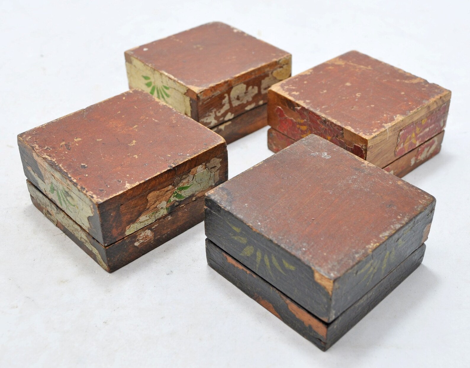 Vintage Wooden Set of 4 Small Square Boxes Original Old Hand Etsy