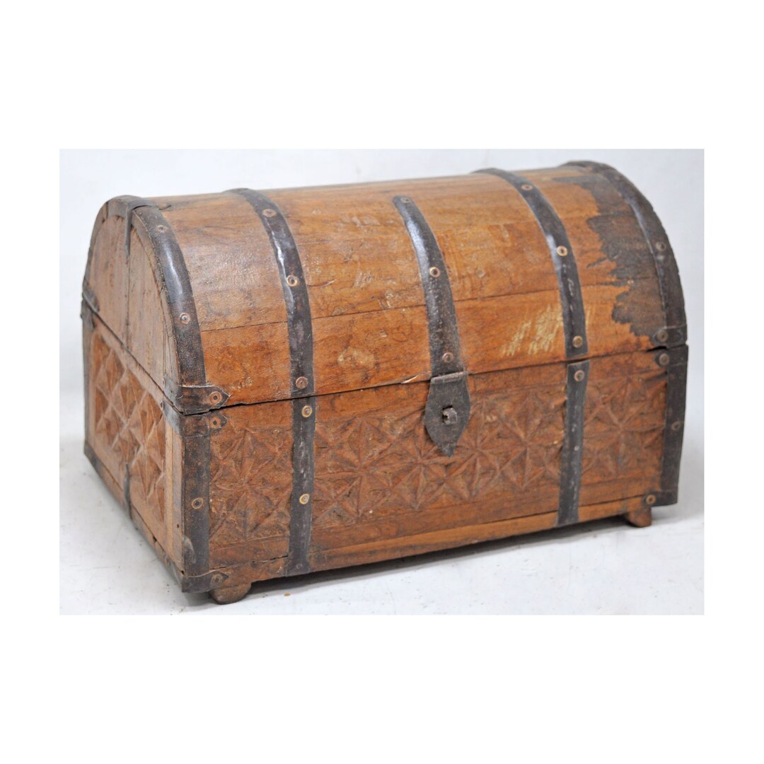 Vintage Wooden Half Round Top Storage Box Original Old Hand Etsy
