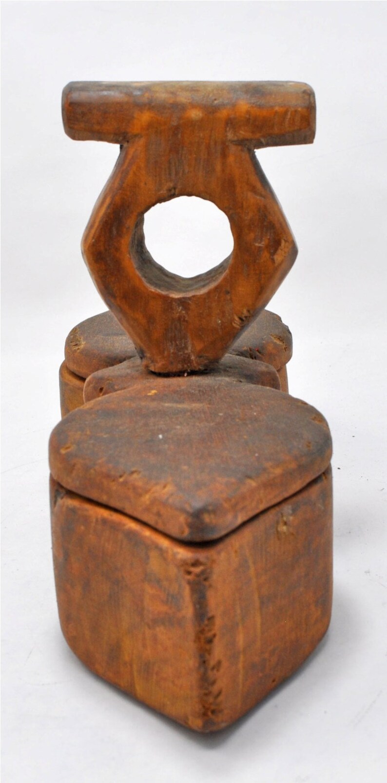 Antique Wooden Kitchenware Spice Container Box Original Old Hand Carved