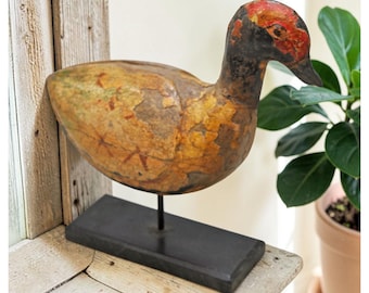 Vintage Wooden Bird Figurine Original Old Hand Carved Painted