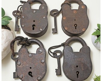 Lot of 4 Vintage Iron Lever System Pad Locks Original Old Hand Crafted