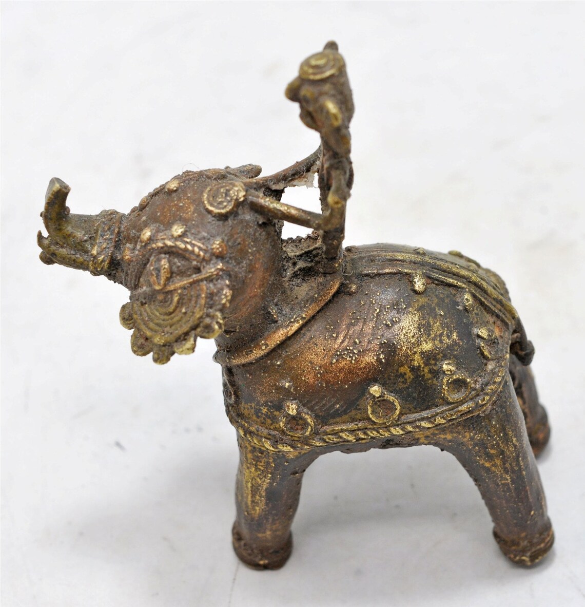 Antique Brass Elephant With Rider Figurine Original Old Hand Etsy