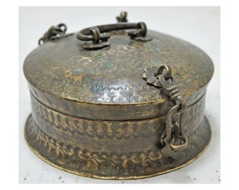 Antique Brass Round Betel Nuts Supari Box Original Old Hand Crafted Engraved