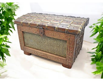 Vintage Wooden Storage Chest Box Original Old Hand Crafted Very Fine Brass Fitted=
