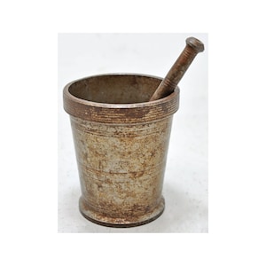 Antique Iron Kitchenware Mortar and Pestle Grinder Original Old Hand Crafted