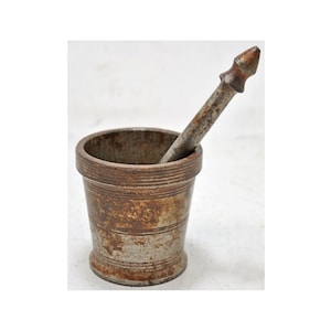 Antique Iron Kitchenware Mortar and Pestle Grinder Original Old Hand Crafted