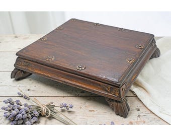Antique Wooden Floor Sitting Bajot Low Stool Original Old Fine Hand Carved