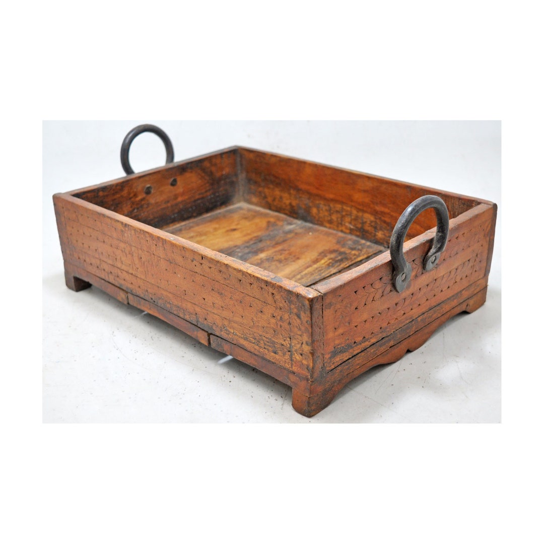 Antique Wooden Serving Tray Basket Original Old Hand Crafted Carved Etsy