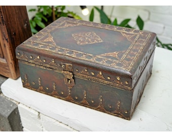 Vintage Wooden Storage Box Original Old Hand Crafted Fine Brass Fitted