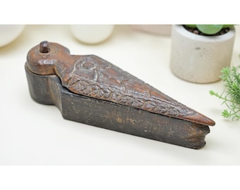 Antique Wooden Small Kum Kum Powder Tika Box Original Old Hand Carved