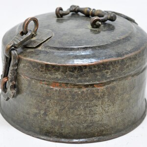 Antqiue Copper Round Chapati Bread Box Original Old Hand Crafted