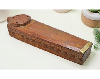 Antique Wooden Kum Kum Powder Tika Box Original Old Hand Carved