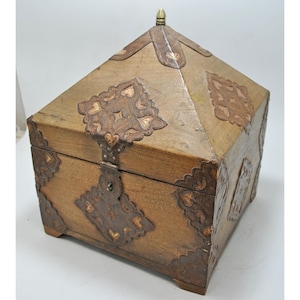 Antique Wooden Dome Shaped Large Storage Chest Box Original Old Metal Fitted