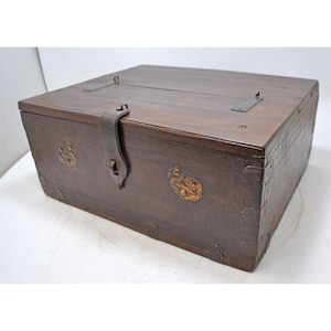 Antique Wooden Storage Chest Box Original Old Hand Crafted Brass Fitted