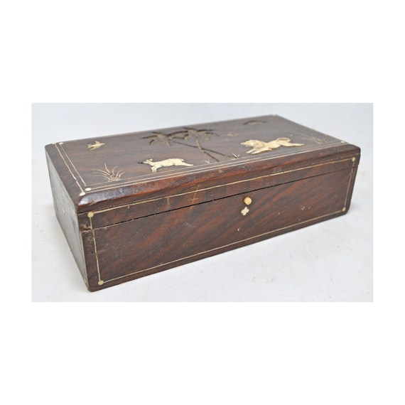 Antique Teak Wood Inlay Work Jewellery Box Original Old Very | Etsy