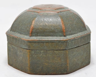 Antique Copper Octagonal Betel Leaves Box Original Old Very Mughal Engraved Collectors Quality