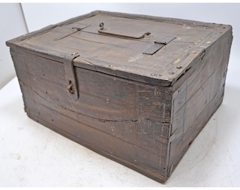 Antique Wooden Storage Chest Trunk Box Original Old Hand Crafted