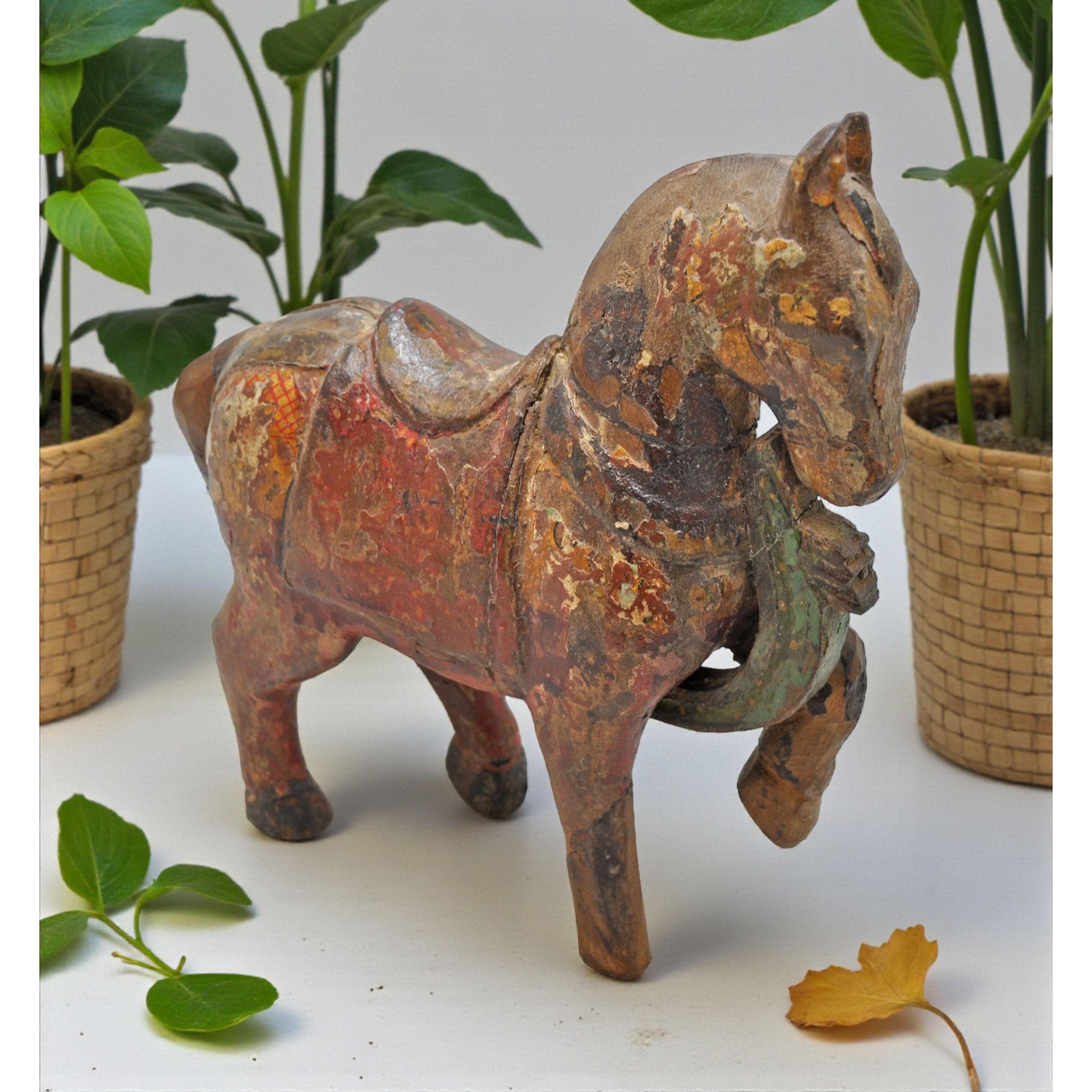 ヴィンテージ木製馬の置物 オリジナルオールドハンドクラフトペイント