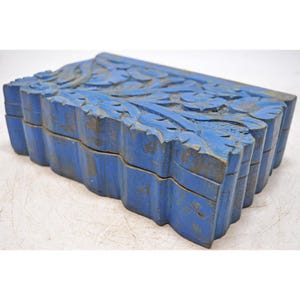 Vintage Wooden Floral Carved Storage Box Original Old Hand Carved