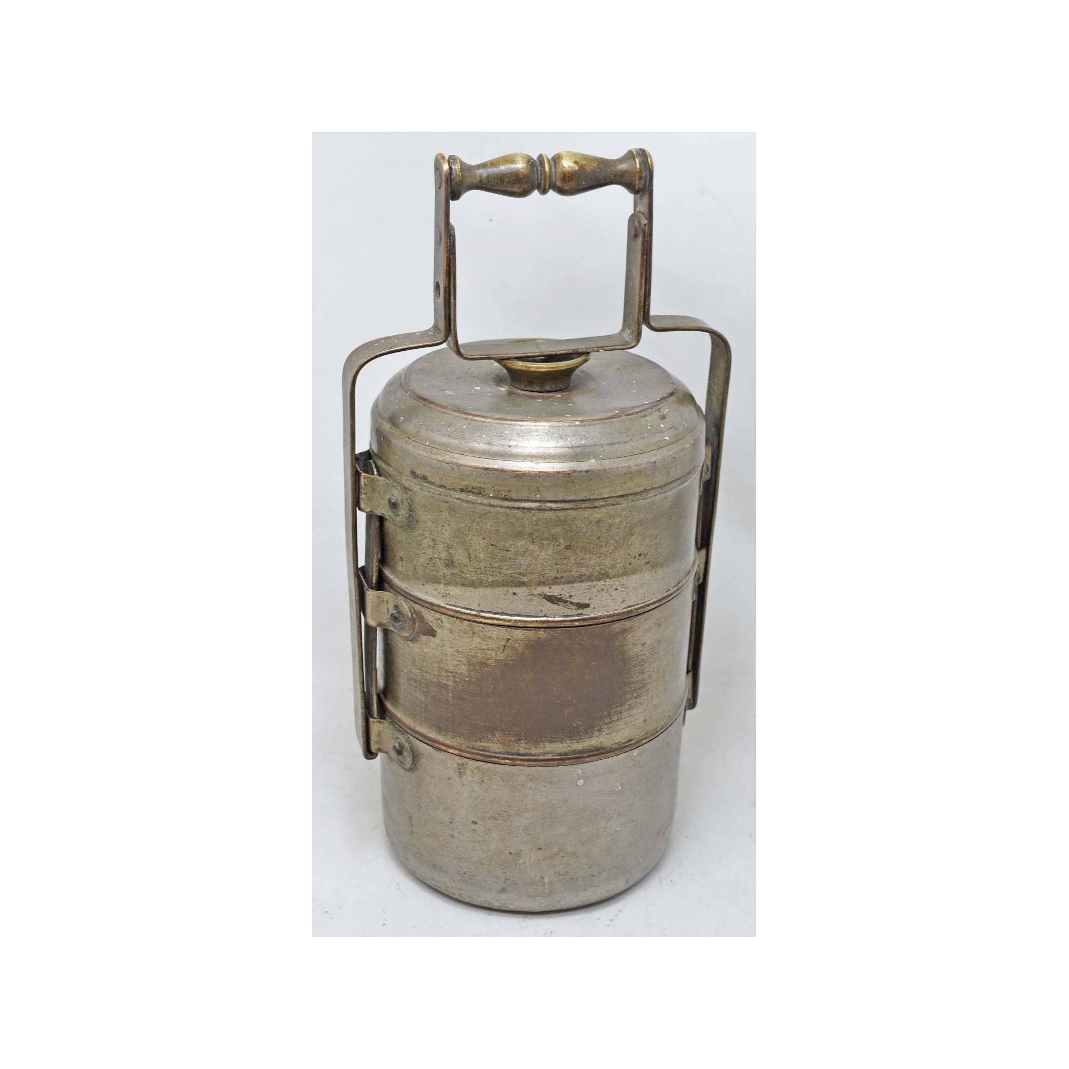 Antique Brass 3 Tier Tiffin Food Box Original Old Hand Crafted Nickel Coated
